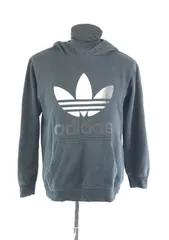 adidas★スウェット/ビッグトレフォイル/プルオーバーパーカー【S/黒】裾袖口リブ/アディダス◆BC151L<sale>