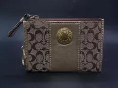 COACH コーチ ミニシグネチャー キャンバス×レザー カードケース コインパース コインケース ブラウン系 DJ6525