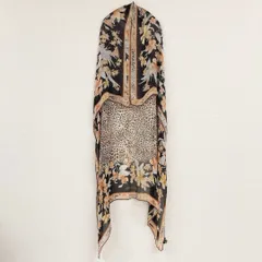◎LEONARD　レオナール　シルク100％　大判ストール　スカーフ　花柄　総柄 　トリム　レオパード　イタリア製　a00235