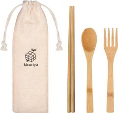 木製 箸 フォーク スプーン 3点セット 収納袋付 カトラリー アウトドア 弁当 キャンプ kicoriya