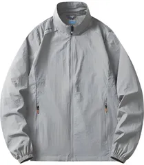 [アスペルシオ] 立ち襟 ジャケット 薄い 長袖 ストリート カジュアルウエア 軽量 ライトアウター メンズ オシャレ v系 ウエア チャック付 襟付 薄いジャンパー 通気 アウトドア ナイロンジャンパー トップス トレーニング キャ [ライトグレー] [L]