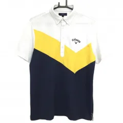 ★SALE価格★キャロウェイ 半袖ポロシャツ 白×イエロー×ネイビー ボタンダウン  メンズ L ゴルフウェア Callaway