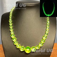 残り僅か ウランガラス ネックレス 多面体ビーズ 黄色 4mm～14mm 39cm