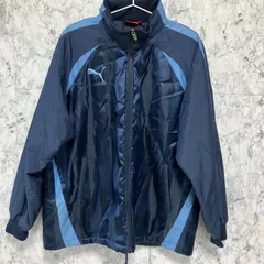 美品<!-利用不可文字-!>PUMA プーマ　トラックジャケット　【L】　ジャージ　スタンドカラー　ハイネック　ジップアップ　ブルー　ネイビー　水色　リブ　ロゴ　フード付き　厚手　ポケット