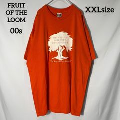 【FRUIT OF THE LOOM】00s 家系Tシャツ　家系図　家族　木　英文ロゴ　両面プリント　2000年　オーバーサイズ　半袖Tシャツ　オレンジ　XXL US古着