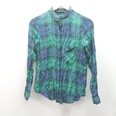 ◇ ZARA BASIC ザラ ベーシック チェック柄 薄手 胸ポケット 長袖 シャツ サイズM グリーン レディース E  【1309040001954】