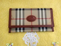 バーバリーズ　BURBERRY'S　2つ折り　長財布　ノバチェック　ベージュ　ブラウン　pvcレザー