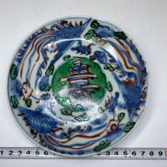 中国古美術 清時代色絵 粉彩 大皿 飾皿 龍図 在銘 唐物 径約23cm