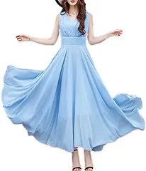 Aguilucho(アリルチョウ） マキシ ワンピース ノースリーブ ロング シフォン きれいめ リゾート レディース サイドファスナー改良 水色 ベビー サイズ( 3:ベビー ブルー,  M)