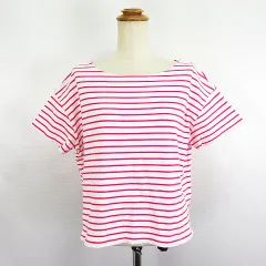 アイボリーコート ivory court カットソー Tシャツ 半袖 ドロップショルダー ラウンドネック ボーダー コットン ホワイト×ピンク ※EKMのサムネイル