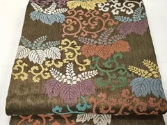 平和屋着物▽スリーシーズン　春夏秋　六通柄袋帯　唐織　舞衣　桐唐草文　金糸　正絹　逸品　CAAX9271yk