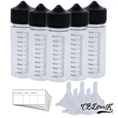 ロゴ入りユニコーンボトル 120ml 目盛付, 漏斗, シール×各5 CUB120-5B-5R-5Sのサムネイル