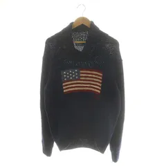 ポロ バイ ラルフローレン Polo by Ralph Lauren ショールカラー 国旗 ニット セーター 長袖 プルオーバー コットン混 L 紺 ネイビー マルチカラー /YQ ■OS