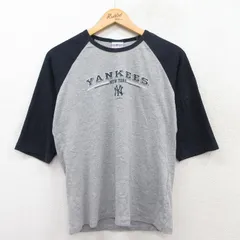 M/古着 7分袖 ビンテージ Tシャツ メンズ 00s MLB ニューヨークヤンキース ラグラン クルーネック グレー 霜降り他 メジャーリーグ ベース