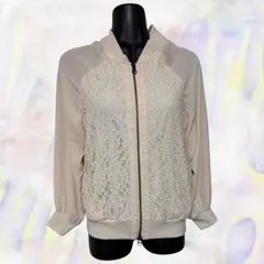 E hyphen world gallery　イーハイフン ワールド ギャラリー　ジャンパー　ベージュ　レディース　ブルゾン　前ファスナー　レースパネル　ラグラン