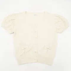 LODISPOTTO パフスリーブ半袖カーディガン Mサイズ リボン ベージュホワイト ロジスポット