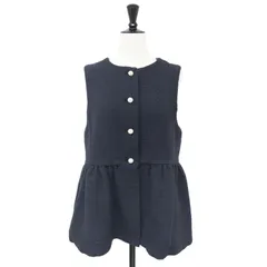 【美品】SHIPS シップス ベスト ネイビー 紺 サイズ:FREE / 24春夏 スラブ ツイード ジレ / ペプラム フレア パールボタン / コットン / トップス【レディース】