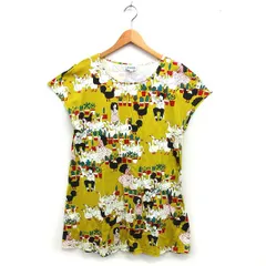 ホコモモラデシビラ Jocomomola de Sybilla フレア ミニ ワンピース イラスト プリント コットン 綿 半袖 40 マスタード /NT35