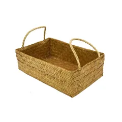 タイ製 カチュー 取手付き 収納かご 角型 S 水草 四角