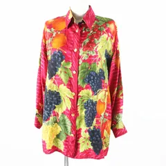 GUCCI - 極美品◎GUCCI グッチ ヴィンテージ 1994年製 トムフォード期 シルク100% 金ボタン付き フルーツプリント 長袖シャツ レッド マルチ 約L イタリア製 レディース 極美品◎GUCCI グッチ ヴィンテージ 1994年製 トムフォード期