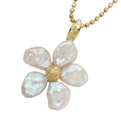 【本物保証】 新品同様 フラワーモチーフ ネックレス 約3.7g K18YG イエローゴールド バロックパール 花形 ノーブランド No brand