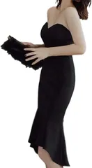 ISLAYCAOLILA マーメード ワンピース ベアトップ フィッシュテール クラブドレス オフショルダー ノースリーブ タイト ミモレ丈 レディース(ブラック,  L)