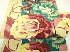 平和屋着物●アンティーク　大正ロマン　九寸名古屋帯　刺繍　矢羽牡丹文　銀糸　正絹　逸品　DAAX3135az