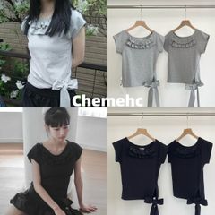 新品 韓国 CHEMEHC 大人気 FRILL TIE TEE 大人気 半袖 Tシャツ Y2K 人気 春夏【3色選択可能】