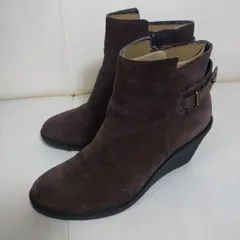 コールハーン　COLE HAAN　スウェードショートブーツ　24.5cm　7 1/2インチ表記　ブラウン　ジップアップ開閉　ヒール高7cm