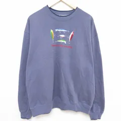 XL/古着 長袖 スウェット メンズ 00s ルアー 刺繍 クルーネック 薄紺 ネイビー 24jan26 中古 スエット トレーナー トップス