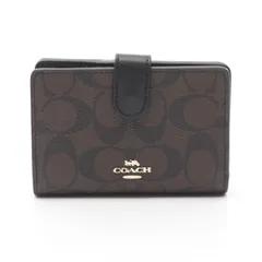 コーチ COACH 二つ折り財布 シグネチャー ダイアゴナル F23553 ダークブラウン レザー L型ZIP財布 レディース Used A
