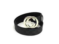 ■新品同様■ GUCCI グッチ 411924 インターロッキングG PVC×レザー シルバー金具 ベルト メンズ レディース ブラック系 FN2266