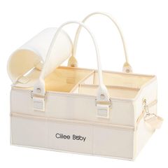 Diaper Storage Bag, Multifunctional, Improved Diaper Storage Case, Foldable, Baby Storage Box, Car Travel Storage Bag with Lid and Shoulder Strap (3 Compartments)