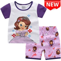 ✨新品✨ディズニー プリンセスソフィア 子供用パジャマ 上下セット 100%コットン 夏用 女の子 100 110 120 130 白地に紫アクセント かわいいデザイン 快適な睡眠 プレゼントに最適