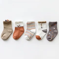 ☆ キツネ ☆ Lサイズ（3～5才推薦） ☆ キッズ ソックス 5枚セット sesocks01 ベビー 靴下 セット ソックス キッズ くつ下 ベビーソックス 赤ちゃん 子供 ベビー用品 子ども 男の子 女の子 5足セット ガールズ ボーイズ ベビー服 子供服