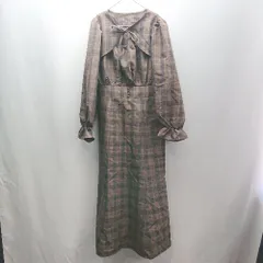◇ ⊇ ems excite チェック柄 フロントリボン 長袖 ロング丈 ワンピース サイズＦ ブラウン ブラック レディース E  【1503050047036】