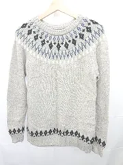 ◇ ⊇ grn ジーアールエヌ ノルディック柄 ウール100％ 長袖 ニット セーター サイズM グレー レディース E  【1506110016058】