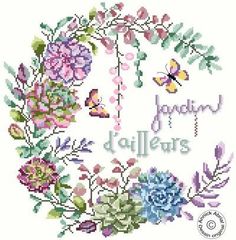 ★NEW★🟦⬜🟥フランス クロスステッチ チャート図案 👑 ANNICK ABRIAL  アニック・アブリアル✿ Jardin d'ailleurs ✿◆お庭にて◆ 輸入クロスステッチ 手芸 刺繍 花 鳥 リース 季節 バタフライ