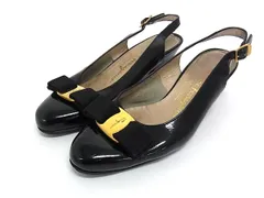 Salvatore Ferragamo フェラガモ ヴァラリボン パテントレザー ヒール ミュール 表記サイズ4 1/2 (約22cm) 靴 ブラック系 DK1106