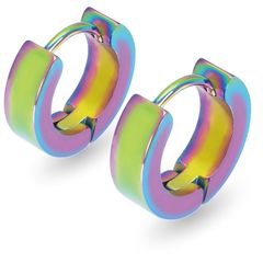 【幅4×内径9mm 色：レインボー 鏡面仕上げ 1ペア 】[Adelina Style] 太め フープピアス 人気 つけっぱなし リングピアス レディース メンズ サージカルステンレス 金属アレルギー対応 18G 男女 両耳用 プレゼント