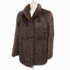 美品 高級毛皮 国産品◇岐阜毛被KK シェブロンカット ミンクコート ダークブラウン MINK FUR 毛艶 毛並 皮質 良好 11号 レディース