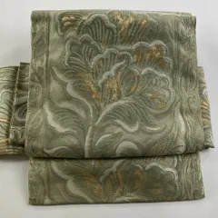 付け帯 美品 秀品 落款 作り帯 服部織物 草花 金糸 薄緑 正絹 【中古】