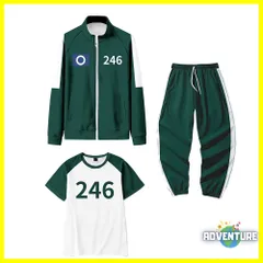 イカゲーム ジャージ 246 〇 ギョンソク緑グリーン ギフン 子供コスプレ 3点セット キッズ100 110 120 130 140 150 160着ぐるみ ゲーム 映画  ハロウィン仮装 コスチューム衣装 韓国 男の子10