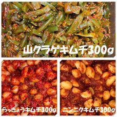山クラゲキムチ300ｇ　らっきょうキムチ300ｇ　ニンニクキムチ300ｇ