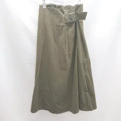 ◇ KBF シンプル ウェスト バックル 無地 ミドル丈 フレア スカート ワンサイズ オリーブ カーキ レディース E 1303160012586のサムネイル