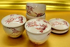 黒田一楽作　赤絵鳥獣戯画高山寺壺蓋物小4客限り