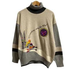 新品同様 CASTELBAJAC カステルバジャックスポーツ 刺繡 配色 タートルネック ニット プルオーバー セーター サイズ4 ベージュ×グレー メンズ 古着 中古 USED