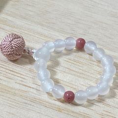 指念珠 天然石 白メノウ ＆ 小田巻梵天 ピンク 一個 パワーストーン お参り 心の安らぎにも