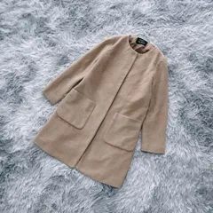 【美品】NANO UNIVERSE  ナノユニバース  ノーカラーコート  フライフロント  (F)  大人カワイイ  カジュアル  レディース  ベージュ系  明るい薄茶色【送料無料】