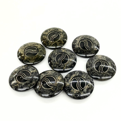 【特価】手芸　ボタン　大理石風　黒系　シルバー　約28mm　8個まとめ売り　※